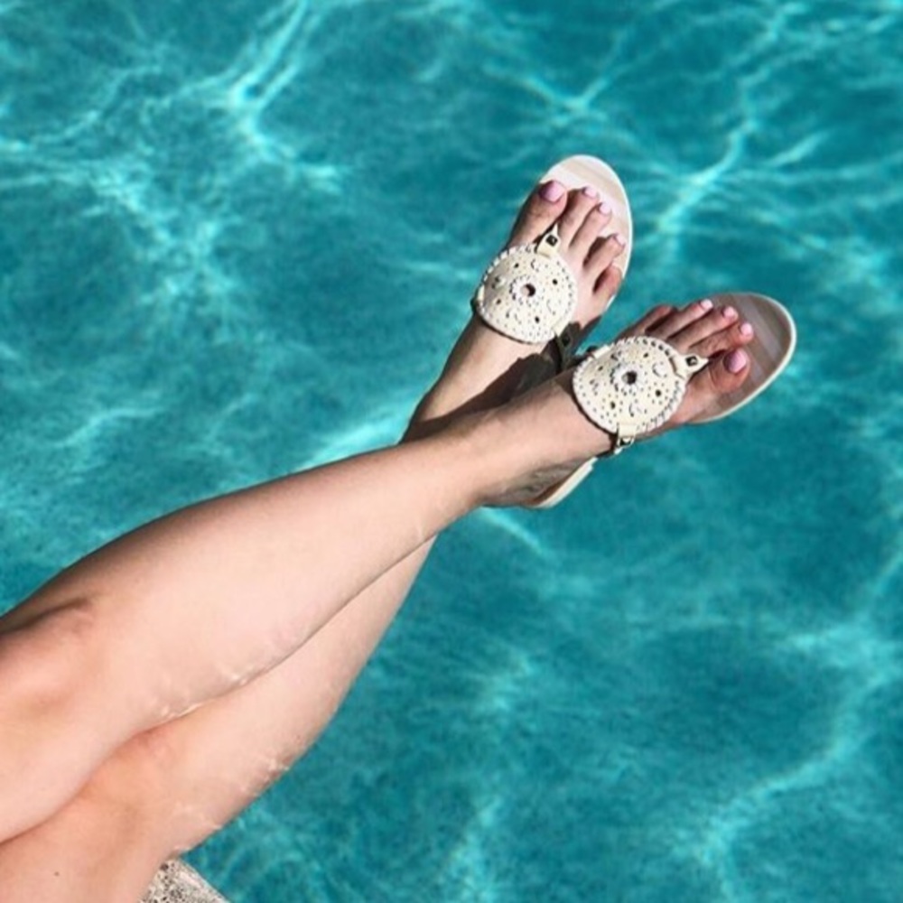 Jack Rogers White Leather Thong Sandal with Gold Studs - Picture 5 of 10
